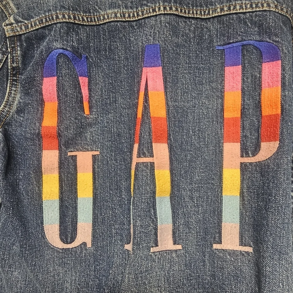 GAP‎ Embroidered Colorful Denim Jean Jacket Preppy Bohemian Y2K